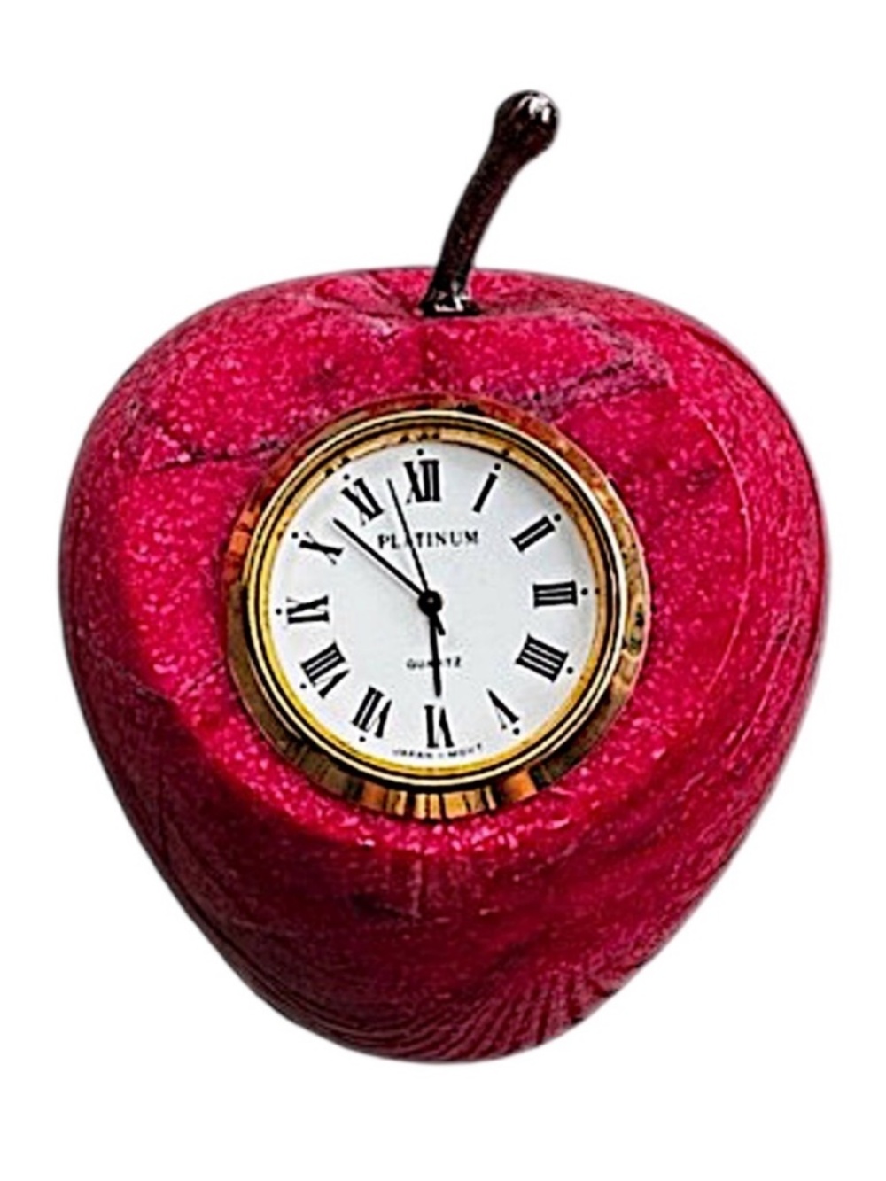 Platinum Vintage Red Marble Apple Desk Clock Paperweight 3” Heavy Office Decor